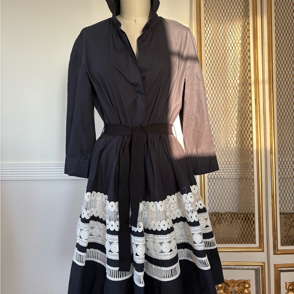 Maje Paris Black Shirt Dress with Embroidered Skirt – Size 2 (S/M)